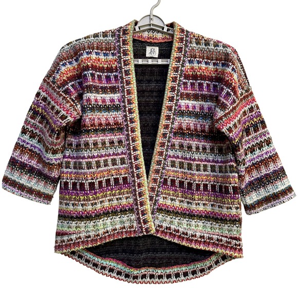 dRA Sweaters - Anthropologie dRA Kimono Cardigan M Chunky Rainbow Boho Eclectic Folk Open Front